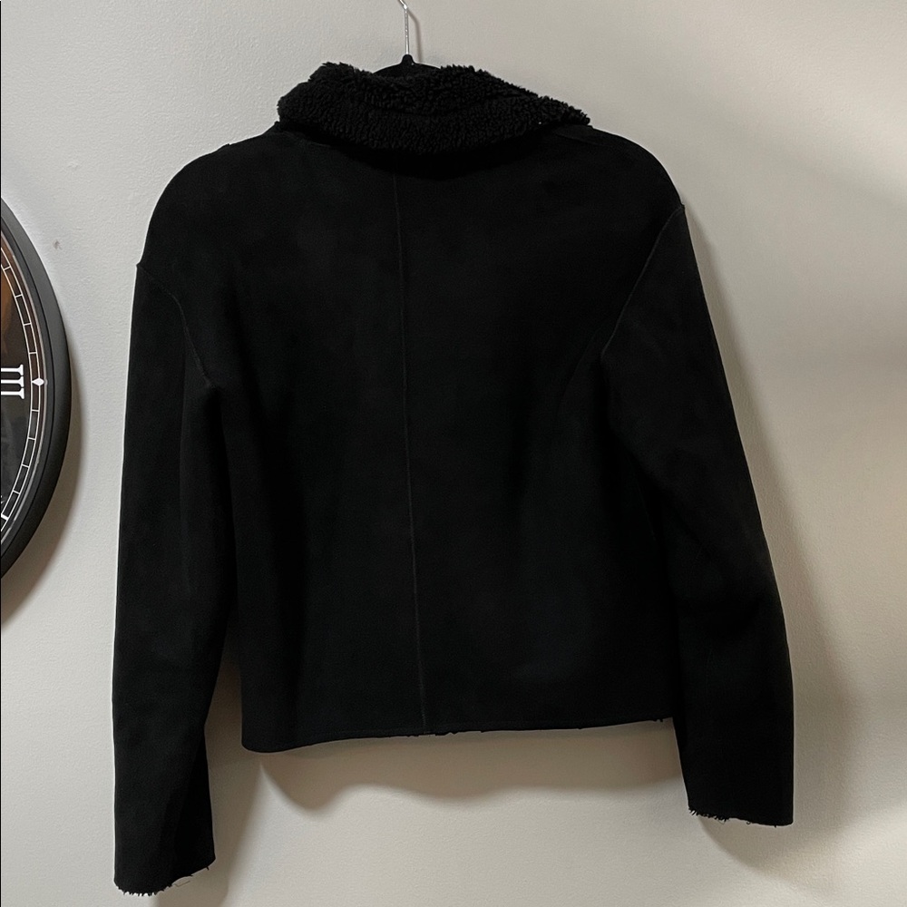 Sold❤️H&M Black Faux suede moto Jacket for Women with sherpa lining - Picture 3 of 16